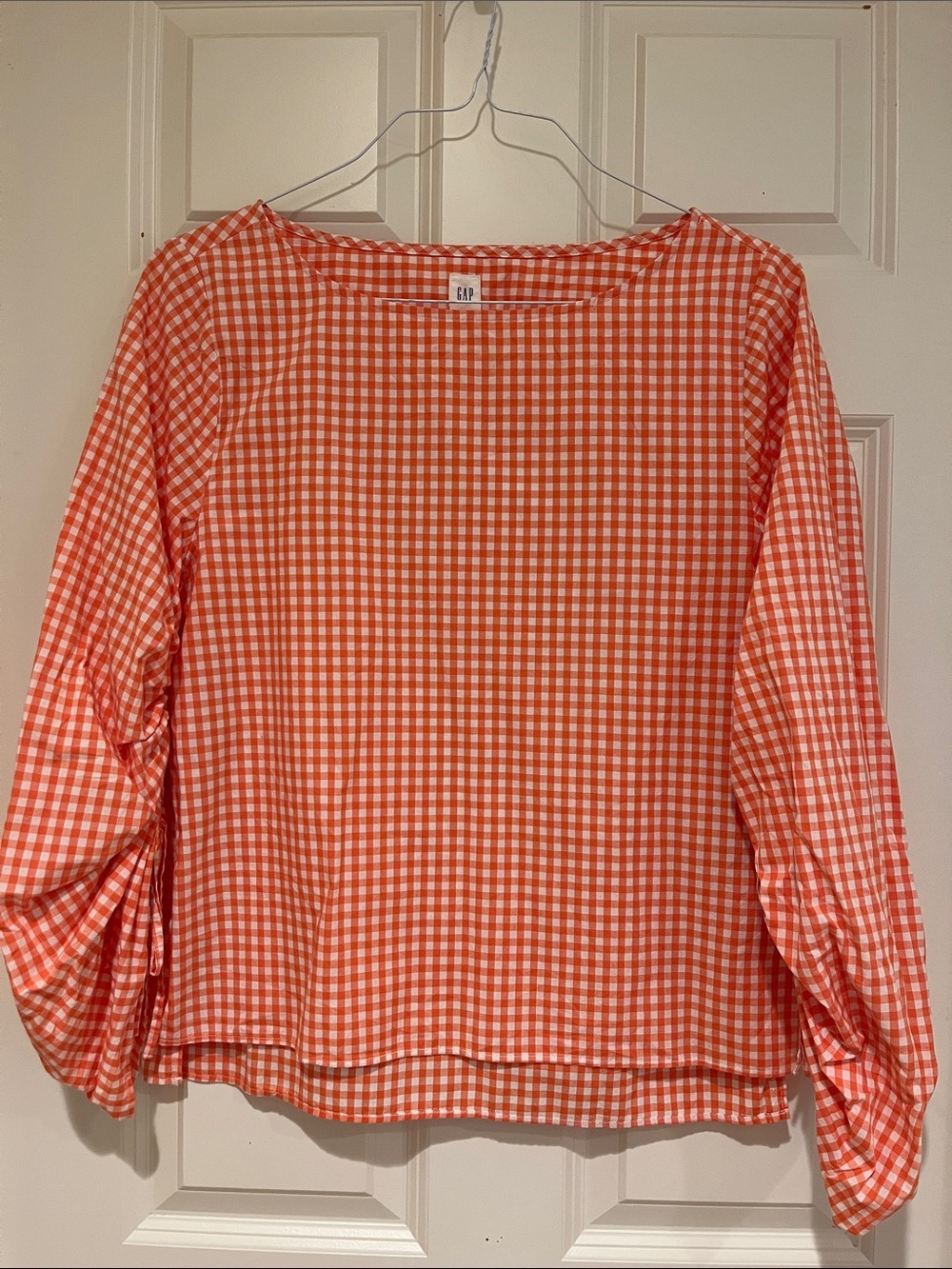 GAP Orange and White Gingham Long-Sleeve Blouse